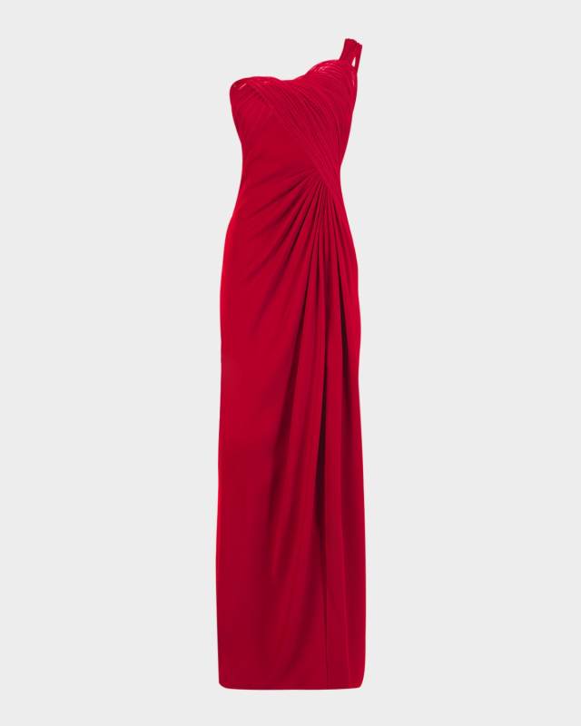 Erytheia Sculpted One-Shoulder Column Gown